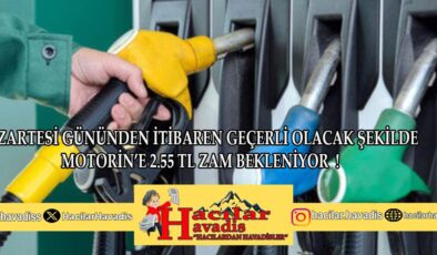 PAZARTESİ GECE GEÇERLİ OLACAK ŞEKİLDE MOTORİNE 2.55 TL ZAM !