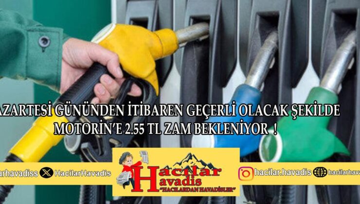 PAZARTESİ GECE GEÇERLİ OLACAK ŞEKİLDE MOTORİNE 2.55 TL ZAM !